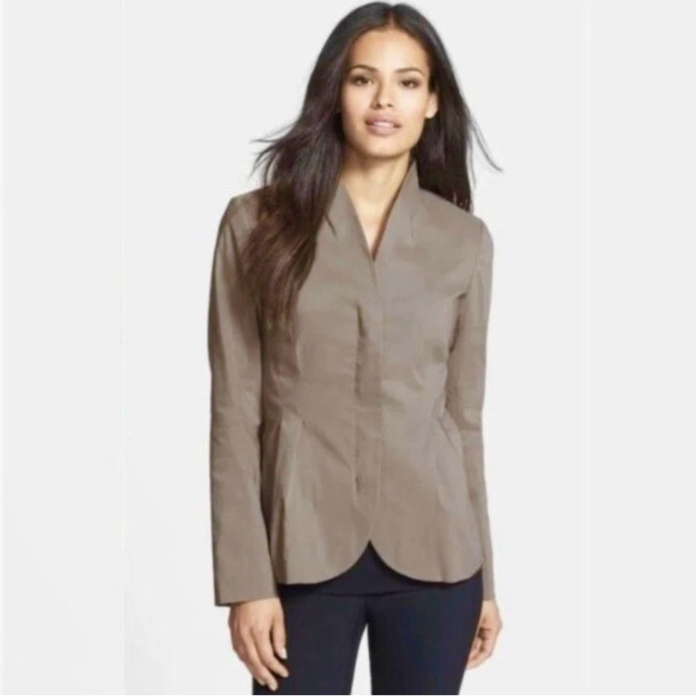$338 Eileen Fisher‎ Ramie Gray Silk Zip Up Jacket Blazer Size Large Langelook